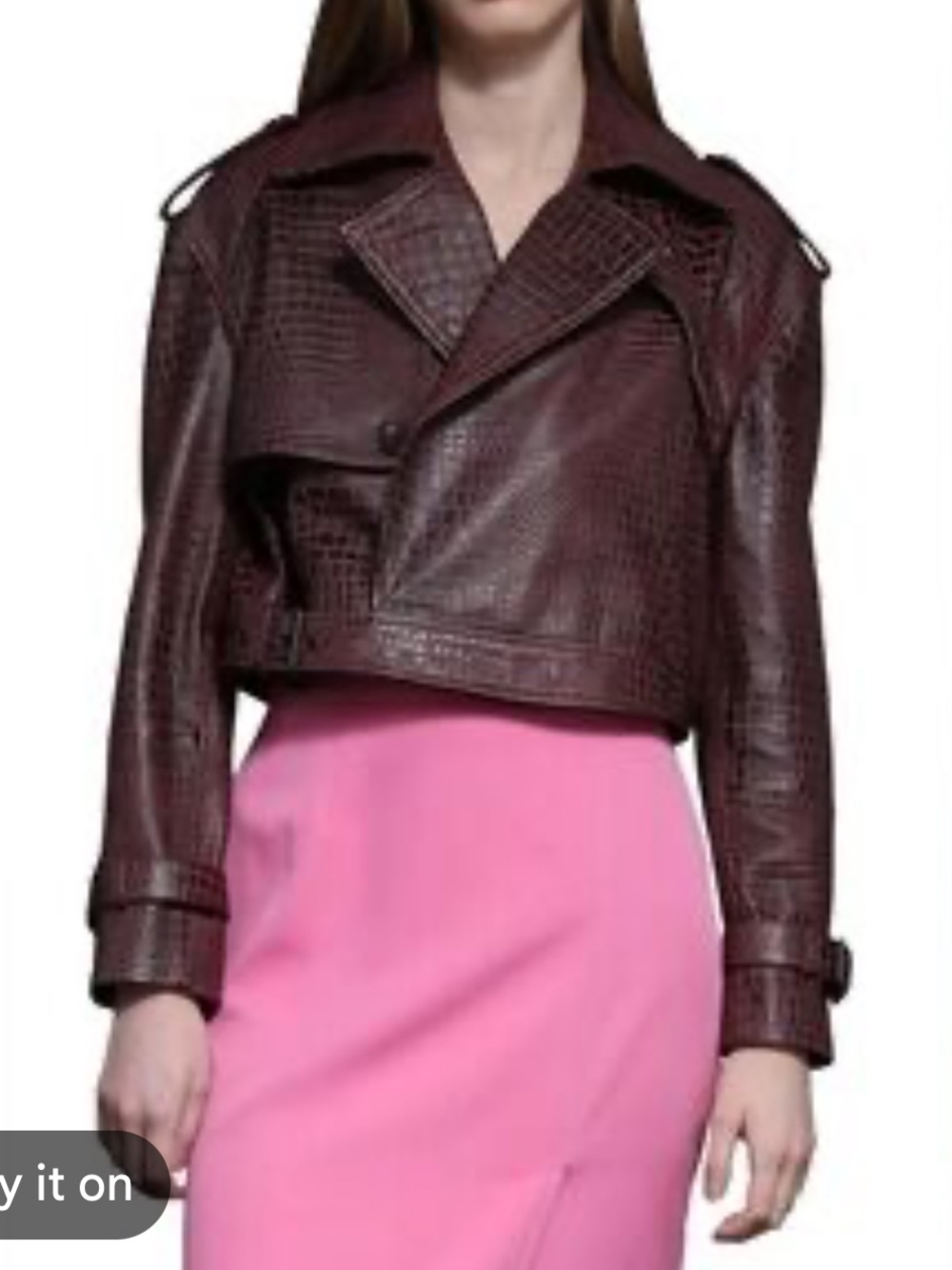 Walter Baker Cropped Leather Trench Jacket in Deep Burgundy